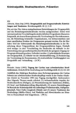 141-160, Kriminalpolitik. Strafrechtsreform. Prävention