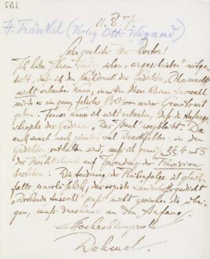 Brief an den Verlag Otto Wiegand