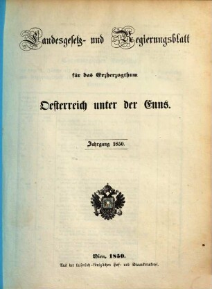 Landesgesetz- und Regierungsblatt für das Erzherzogthum Österreich unter der Enns. 1850