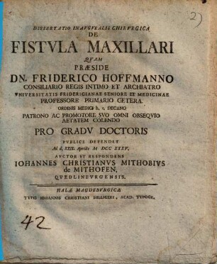 Dissertatio Inavgvralis Chirvrgica De Fistvla Maxillari