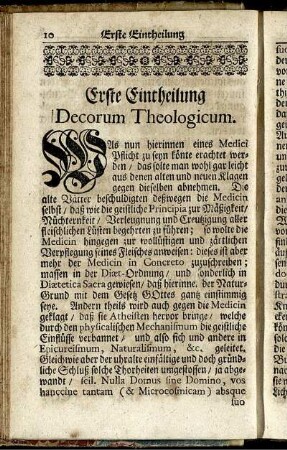 Erste Eintheilung Decorum Theologicum.