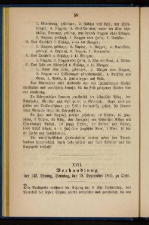 XVII. Verhandlung der 142. Sitzung, Sonntag den 10. September, zu Oels