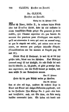 No. CLXXVI. Forster an Jacobi