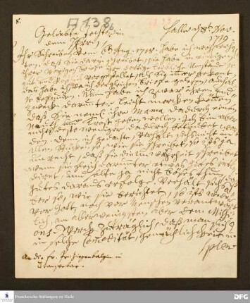 Brief von August Hermann Francke an Maria Dorothea Ziegenbalg.