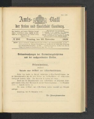 No. 281, 26. November 1918