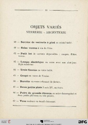 Objets variès - Verrerie - Argenterie (Nr. 60-94)