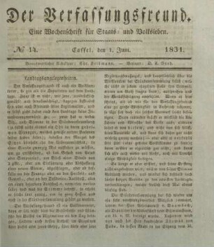 № 14. Cassel, den 1. Juni. 1831.