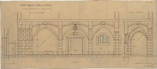Fischer, Theodor; Hall / Tirol (Österreich); Postgebäude - Hausteinverkleidung im Laubengang (Ansicht, Schnitte)