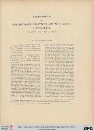 11: Bibliographie des publications relatives aux manuscrits à peintures : parues de 1923 à 1928