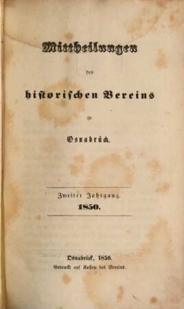 Mittheilungen des Historischen Vereins zu Osnabrück. 2. 1850