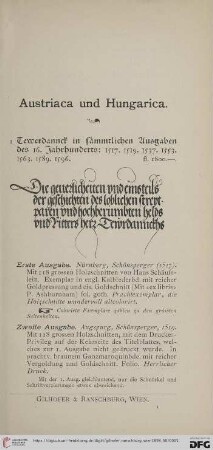 Austriaca und Hungarica (Nr. 1 - 909