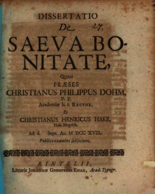 Dissertatio De Saeva Bonitate