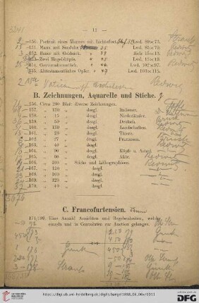 B. Zeichnungen, Aquarelle und Stiche (Nr. 156- 170)