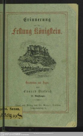 Erinnerung an die Festung Königstein : Geschichte und Sagen