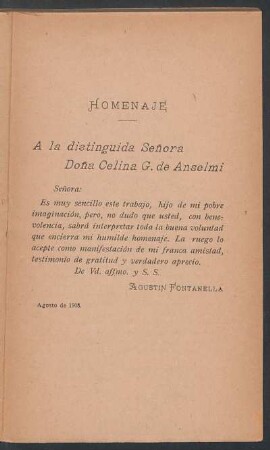 Homenaje : A la distinguida señora Doña Celina G. de Anselmi