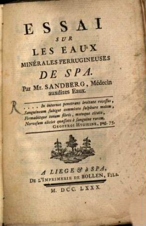 Essai sur les eaux minerales-ferrugineuses de Spa