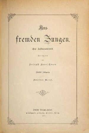 Aus fremden Zungen : Zeitschr. für d. moderne Erzählungslitteratur d. Auslandes. 5,2. 1895