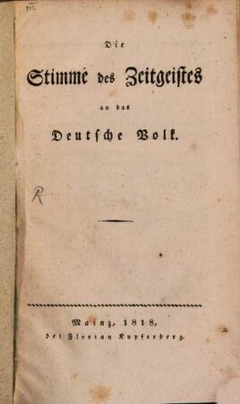 Die Stimme des Zeitgeistes an das deutsche Volk