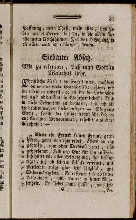 Siebenter Absatz. Wie zu erkennen, daß man Gott in Wahrheit liebe. - Achter Absatz. Was die Liebe Gottes in dem Menschen wirke.