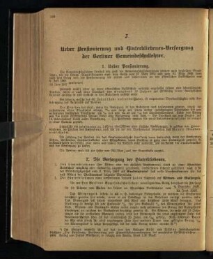 J. Ueber Pensionierung und Hinterbliebenen-Versorgung der Berliner Gemeindeschullehrer