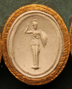 Minerva (Athena), völlig gewaffnet, wirft ihren Spieß (Daktyliothek, Supplement)