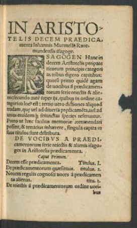 In Aristotelis Decem Praedicamenta Iohannis Murmellii Ruremundensis isagoge.