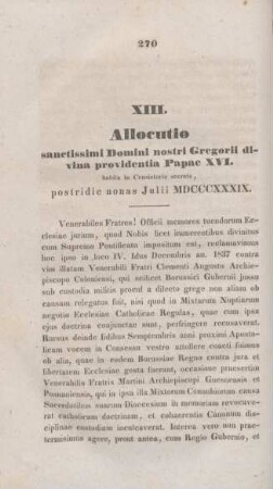 270-283 Allocutio sanctissimi Domini nostri Gregorii divina providentia Papae XVI. habita in Consistorio secreto