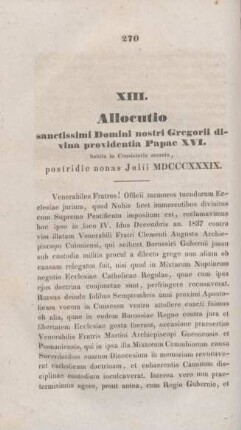 270-283 Allocutio sanctissimi Domini nostri Gregorii divina providentia Papae XVI. habita in Consistorio secreto