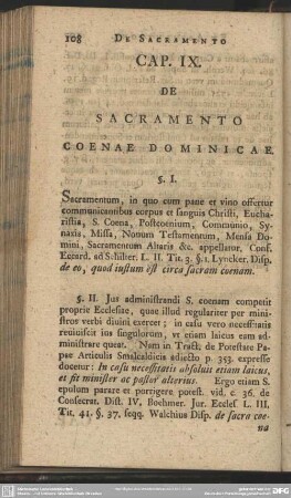 Cap. IX. De Sacramento Coenae Dominicae