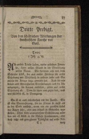 Dritte Predigt. Von den schädlichen Wirkungen der knechtischen Furcht vor Gott.