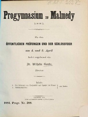 Zu den öffentlichen Prüfungen und der Schlussfeier ... ladet ergebenst ein. 1880/81