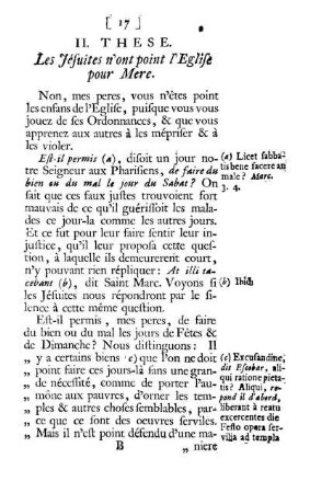 II. These. Les Jésuites n'ont point l'Eglise pour Mere
