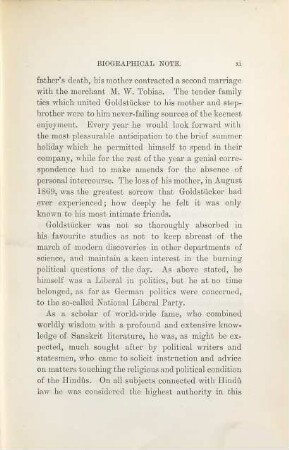 Literary Remains of the late Professor Theodore Goldstücker : In 2 Volumes, 1