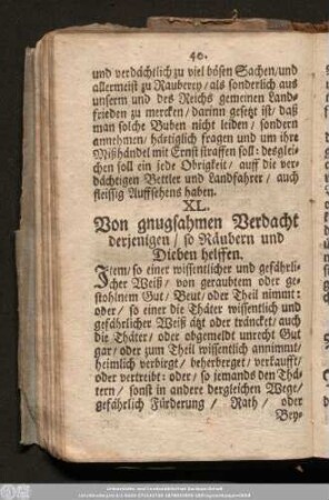 XL. Von gnugsahmen Verdacht derjenigen/ so Räubern und Dieben helffen.