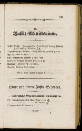 I. Juristische Examinations=Commission.