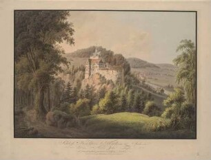 Die Burg Kriebstein in Sachsen von Süden über das Zschopautal gesehen
