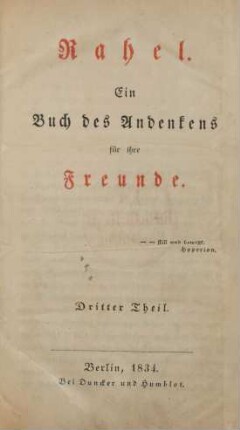 Dritter Theil: Rahel