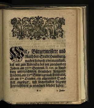 Wir, Bürgermeistere und Rath der Stadt Hamburg, ...