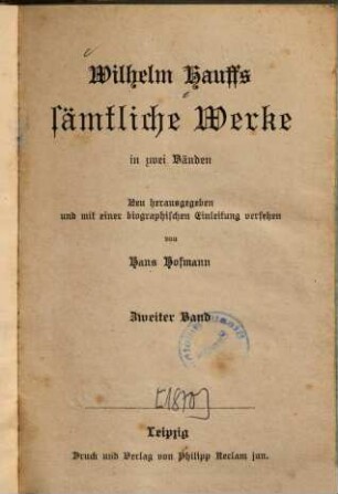 Wilhelm Hauffs sämtliche Werke : in zwei Bänden, 2