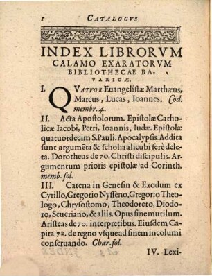 Catalogus Graecorum manuscriptorum codicum qui asservantur in inclyta serenissimi utriusque Bavariae Ducis ... Bibliotheca