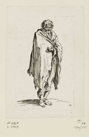 Barfüßiger Bettler mit vorgestreckter Hand, Blatt 12 der Folge "Bettler"