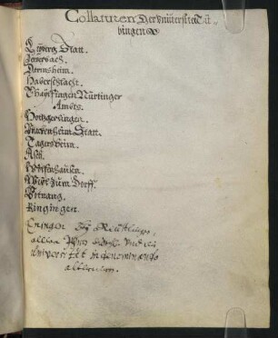"Collaturen der Universitet Tübingen" [handschriftlich]