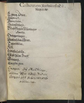 "Collaturen der Universitet Tübingen" [handschriftlich]