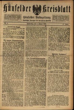 Ausgabe vom Donnerstag, den 05. Januar 1922.