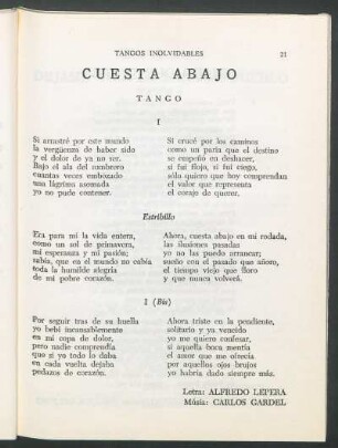 Cuesta abajo : Tango. Editorial Perrotti