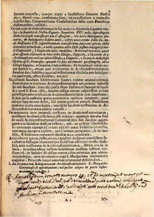 Die XXVII. Januarii 1749. in Palatio Apostolico Quirinali erit Sacra Congregatio Indulgentiis, Sacrisque Reliquiis praeposita, in qua praeter nonnulos Libellos a Sanctitate Sua remissos proponentur infrascripta dubia