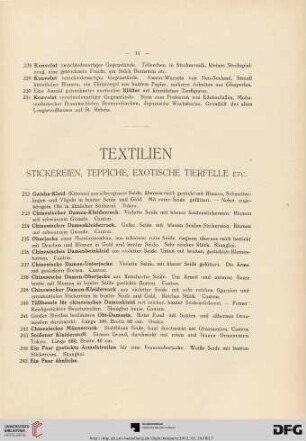 Textilien: Stickereien, Teppiche, Exotische Tierfelle etc. (Nr. 232-371)