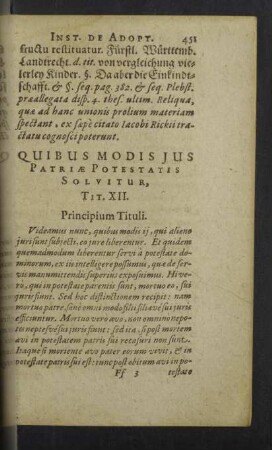 Quibus modis jus patriae potestatis solvitur, Tit. XII.