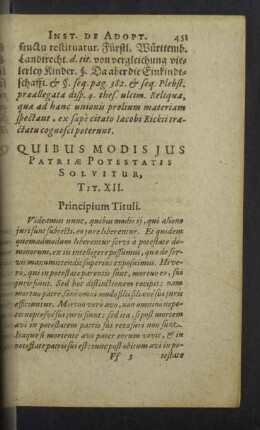 Quibus modis jus patriae potestatis solvitur, Tit. XII.