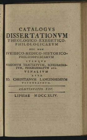 Continuatio XXV. Lipsiae M DCC XLIV.